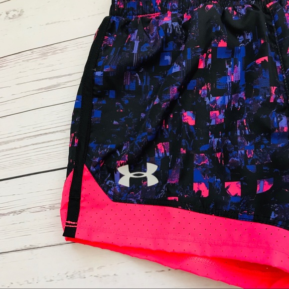2⬇️ Girls Purple/Neon Pink Under Armour Shorts - Picture 3 of 6